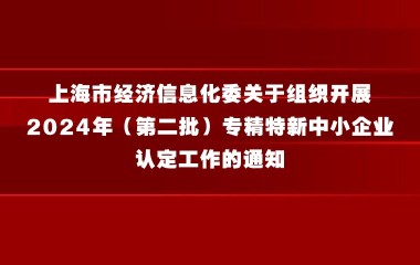 上海市经济信息化委关于组织开展2024年（第二批） 专精特新中小企业认定工作的通知
