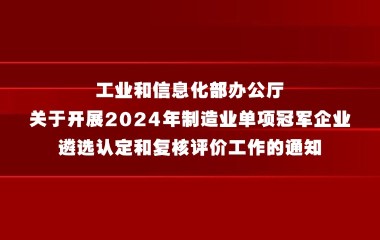 工业和信息化部办公厅关于开展2024年制造业单项冠军企业遴选认定和复核评价工作的通知