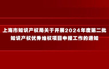 上海市知识产权局关于开展2024年度第二批知识产权优秀维权项目申报工作的通知