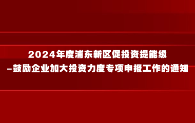 关于开展2024年度浦东新区促投资提能级-鼓励企业加大投资力度（区重点投资项目、市重点技术改造项目奖励）专项申报工作的通知