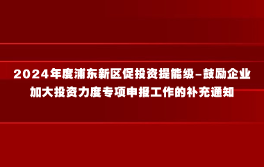 关于开展2024年度浦东新区促投资提能级-鼓励企业加大投资力度（区重点投资项目、市重点技术改造项目奖励）专项申报工作的补充通知