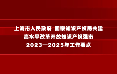 上海市人民政府 国家知识产权局共建高水平改革开放知识产权强市2023—2025年工作要点