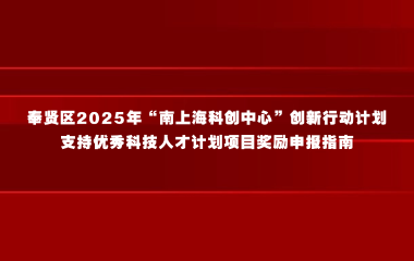 奉贤区2025年“南上海科创中心”创新行动计划 ——支持优秀科技人才计划项目奖励申报指南